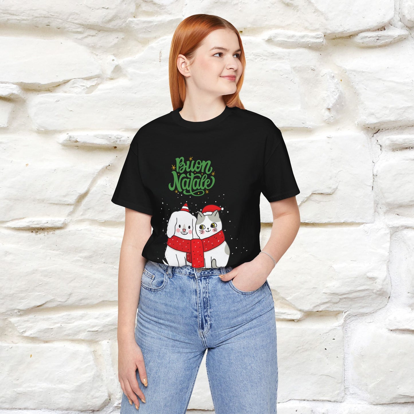 ''Buon Natale Cat and Dog'' Christmas T-shirt  | Nunu&Miao Studio - Nunu&Miao Studio