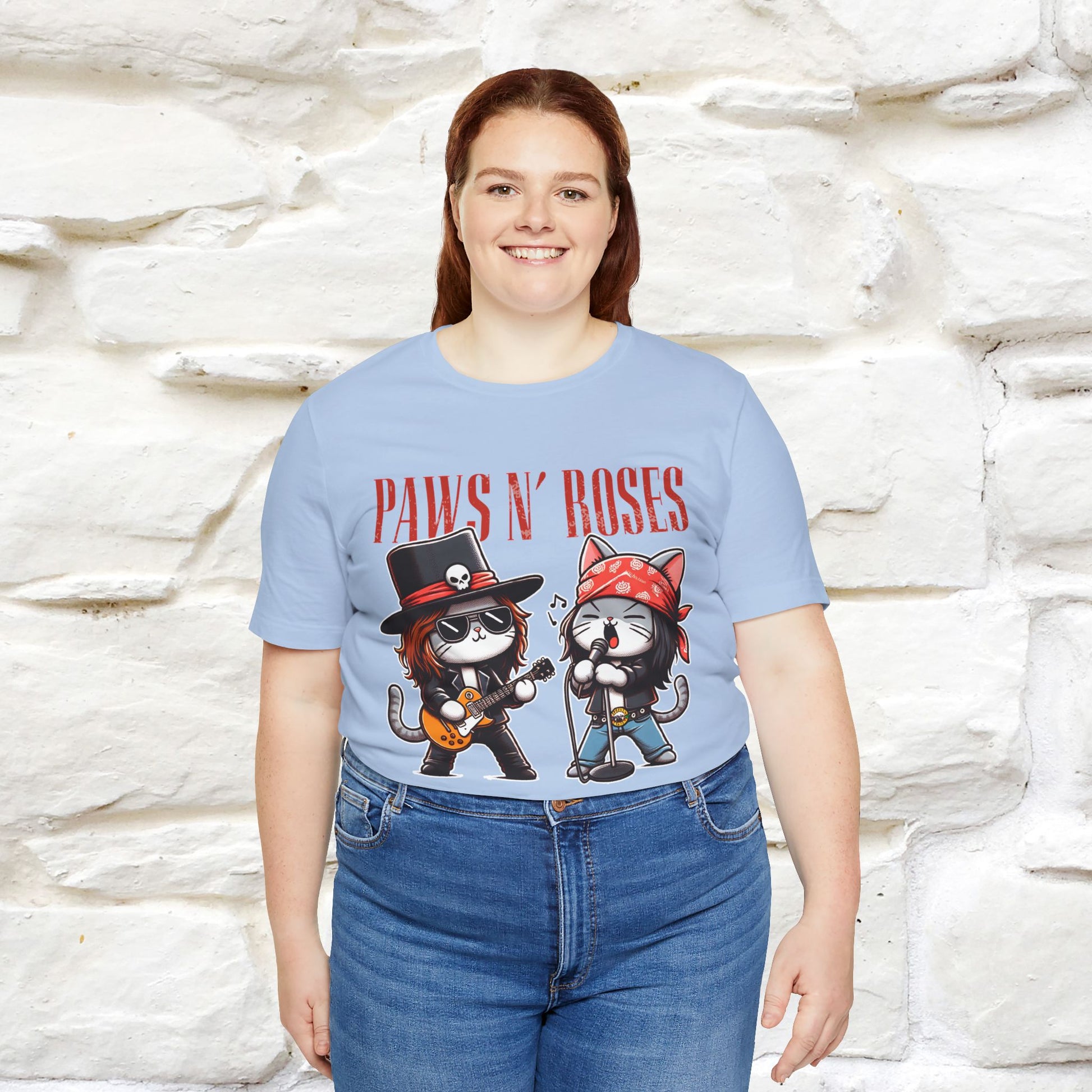 Paws N' Roses T-Shirt | Rock-Inspired Cat Lover  | Nunu&Miao Studio - Nunu&Miao Studio