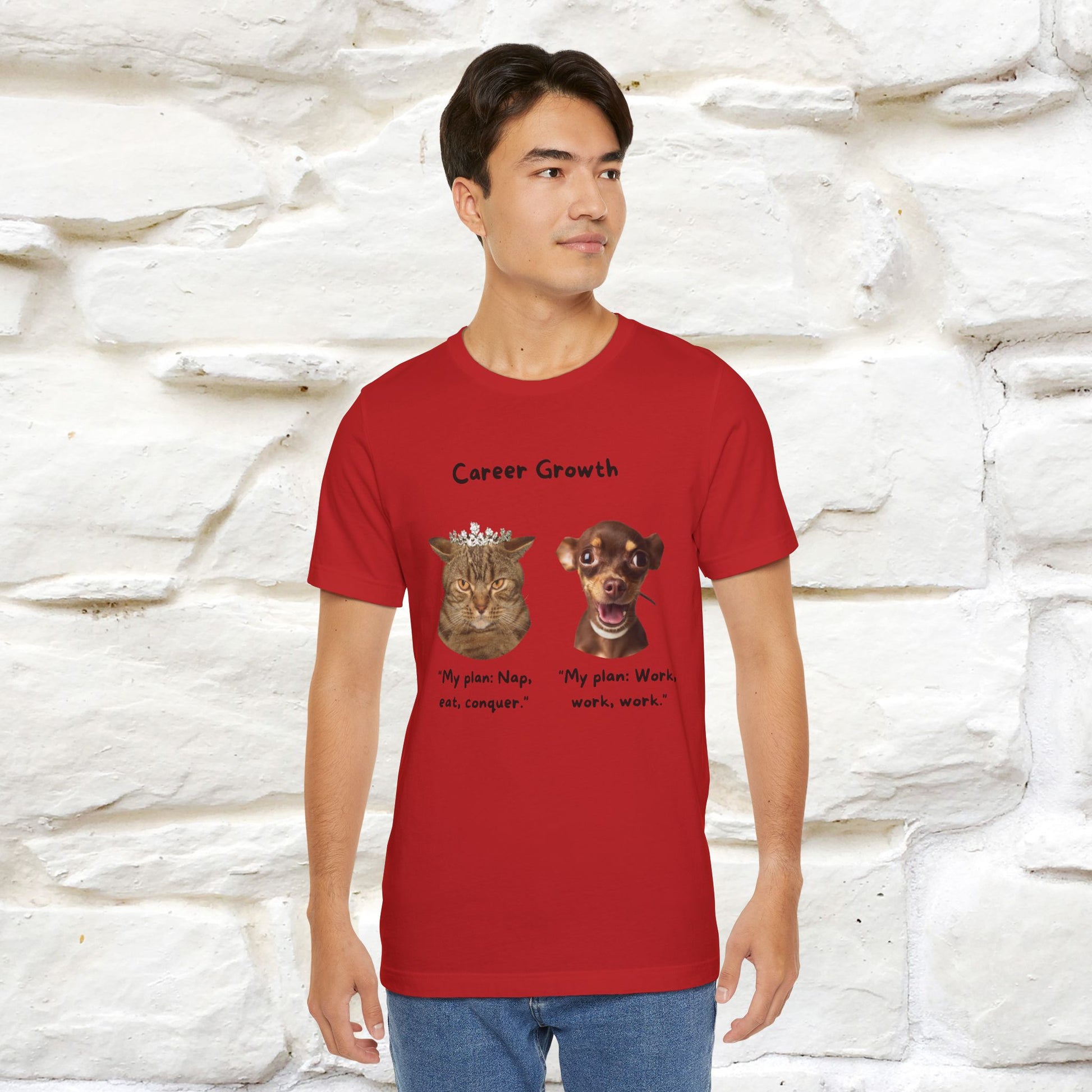 "Career Growth: Cat vs. Dog" | Cat T-Shirt | Nunu&Miao Studio - Nunu&Miao Studio