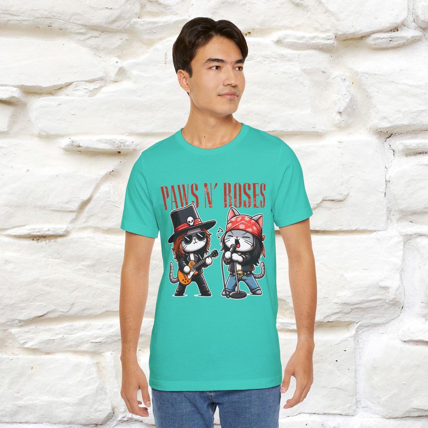 Paws N' Roses T-Shirt | Rock-Inspired Cat Lover  | Nunu&Miao Studio - Nunu&Miao Studio