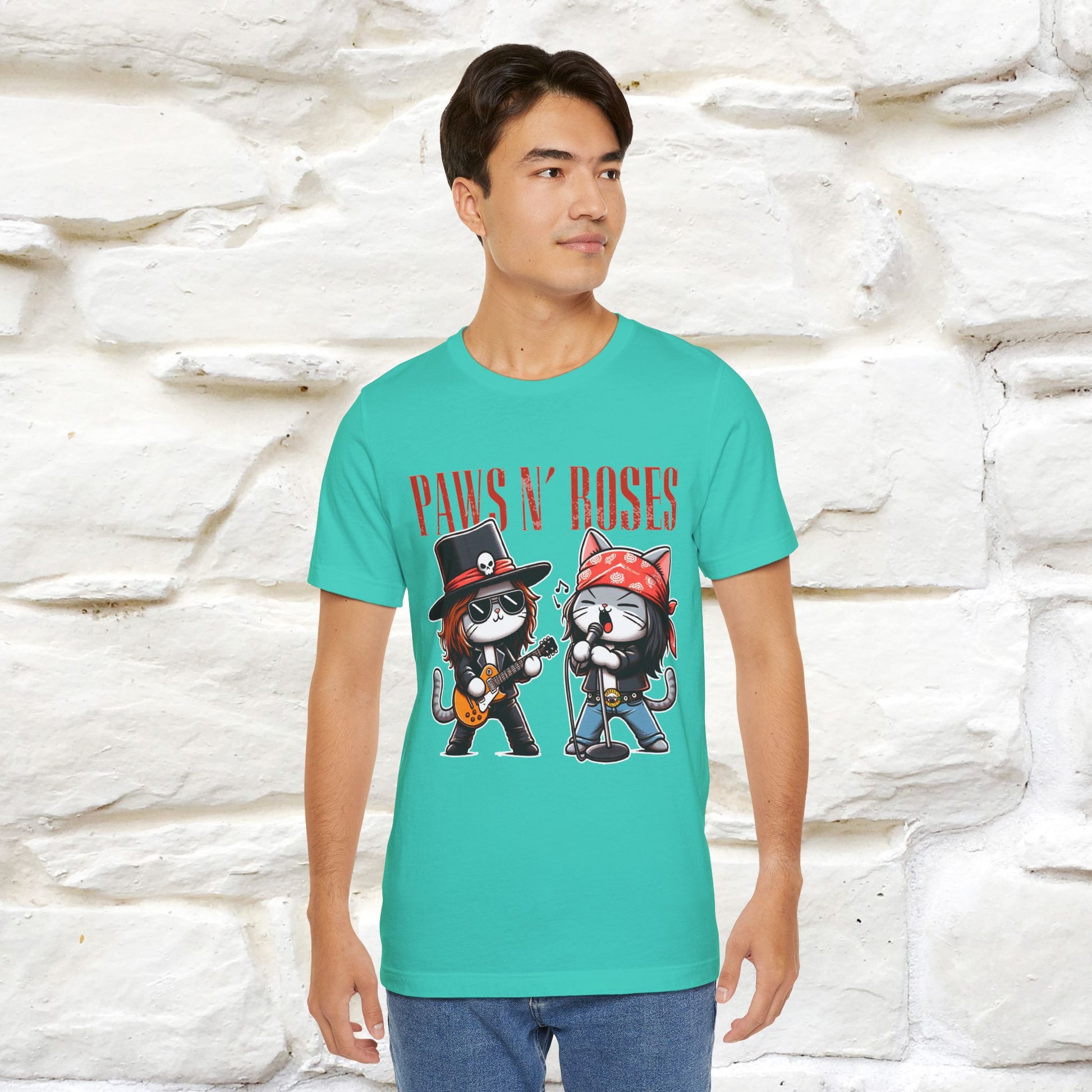 Paws N' Roses T-Shirt | Rock-Inspired Cat Lover  | Nunu&Miao Studio - Nunu&Miao Studio