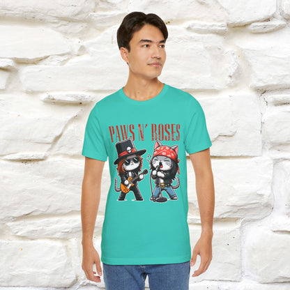 Paws N' Roses T-Shirt | Rock-Inspired Cat Lover  | Nunu&Miao Studio - Nunu&Miao Studio