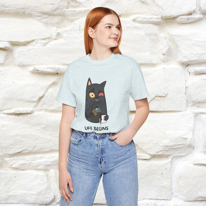 ''Life Begings After Coffe''  Cat T-shirt for Men and Women  100% Cotton*