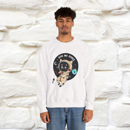 Artistic cat sweatshirt with “Give Me Space, Art”  cat design