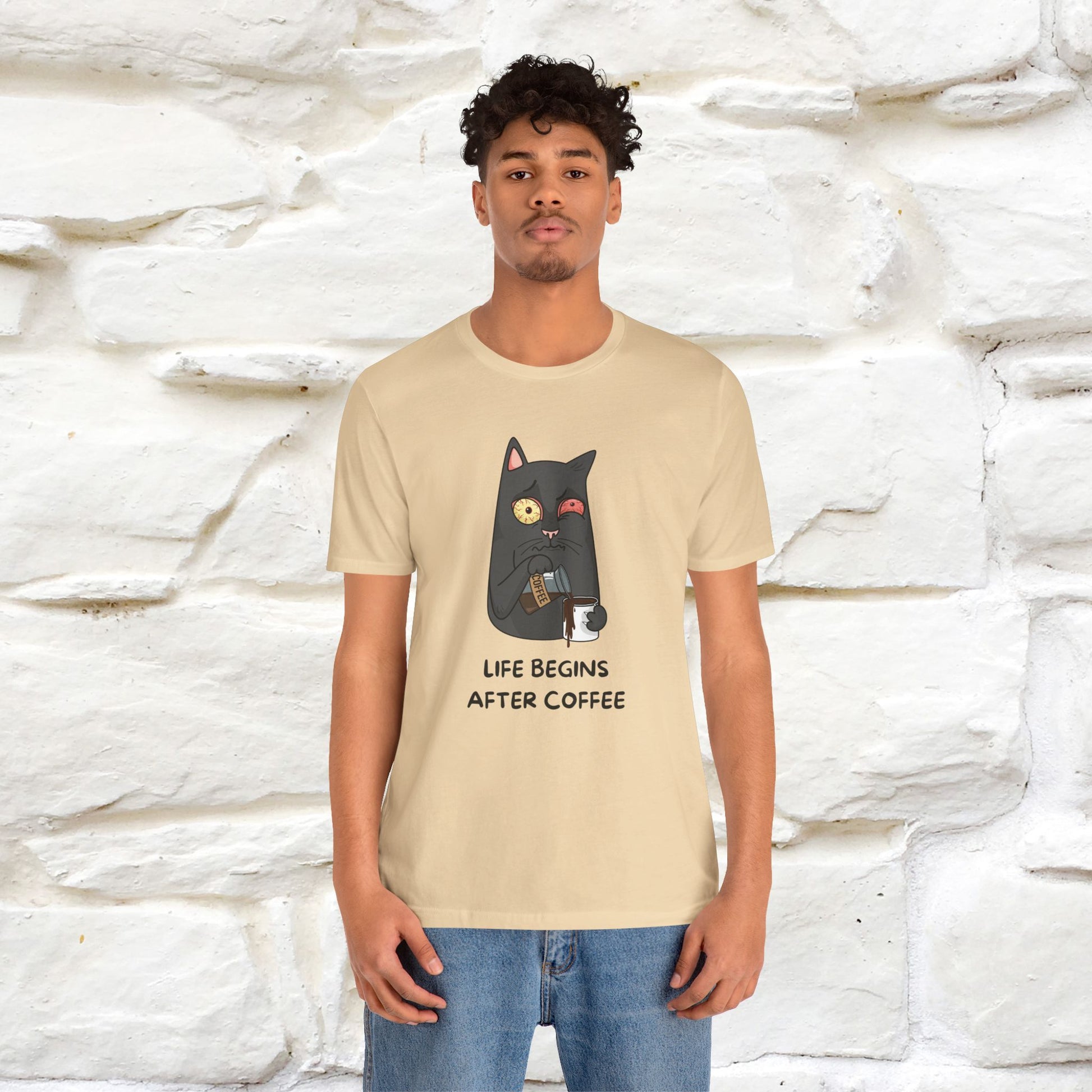 ''Life Begings After Coffe''  Cat T-shirt for Men and Women  100% Cotton* - Nunu&Miao Studio