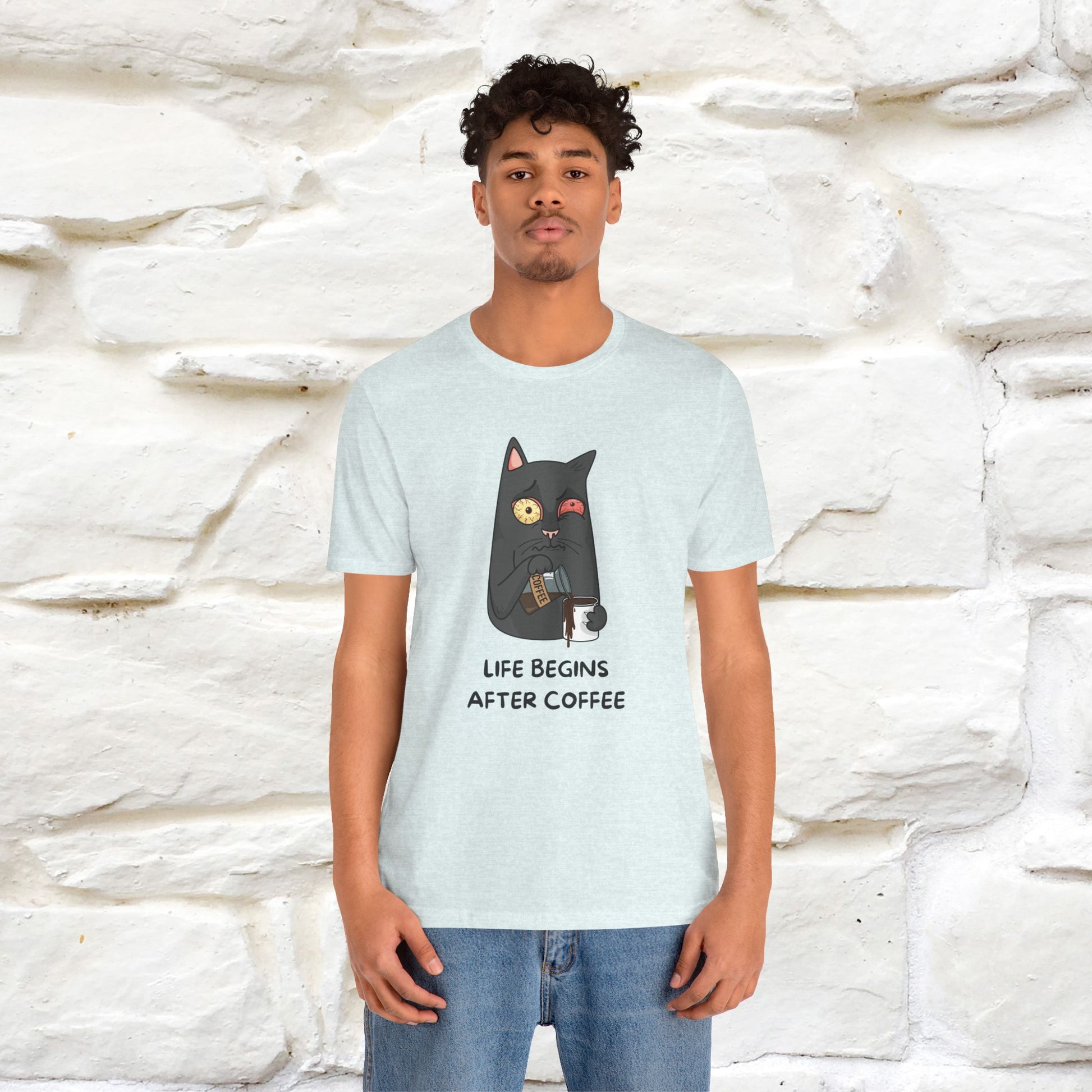 ''Life Begings After Coffe''  Cat T-shirt for Men and Women  100% Cotton* - Nunu&Miao Studio