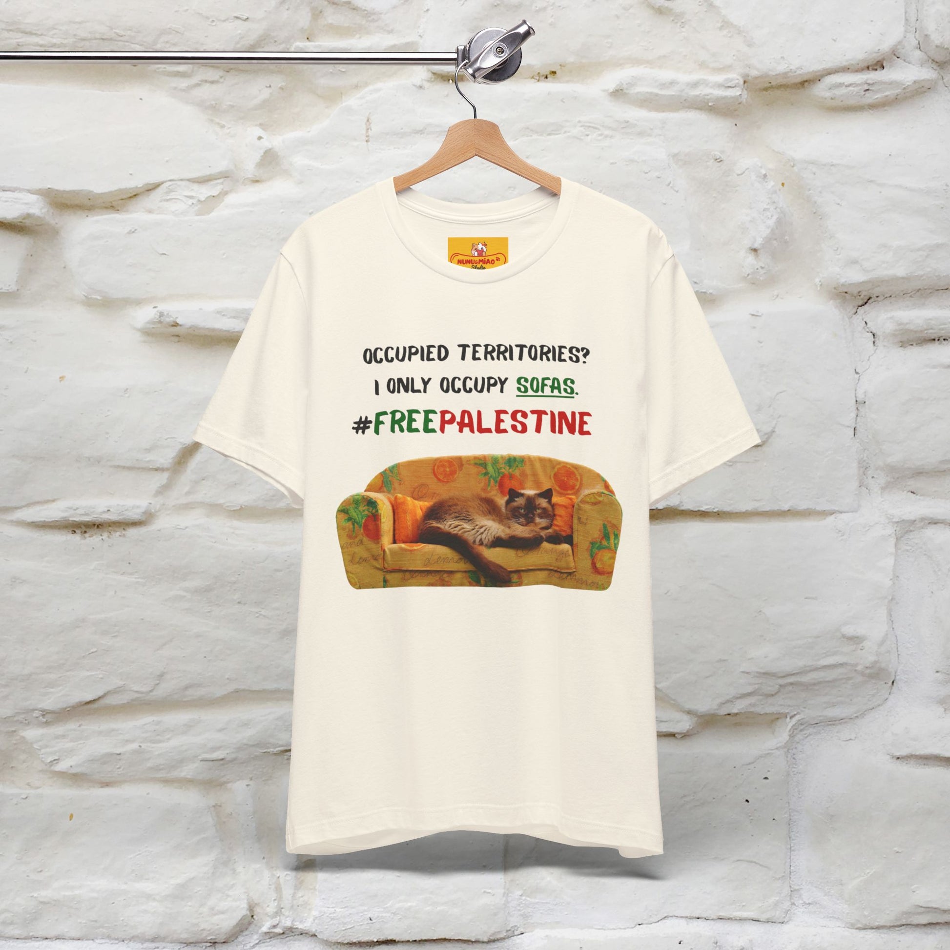 "Occupied territories?  I only occupy sofas. FreePalestine" Cat T-shirt |Nunu&Miao Studio - Nunu&Miao Studio