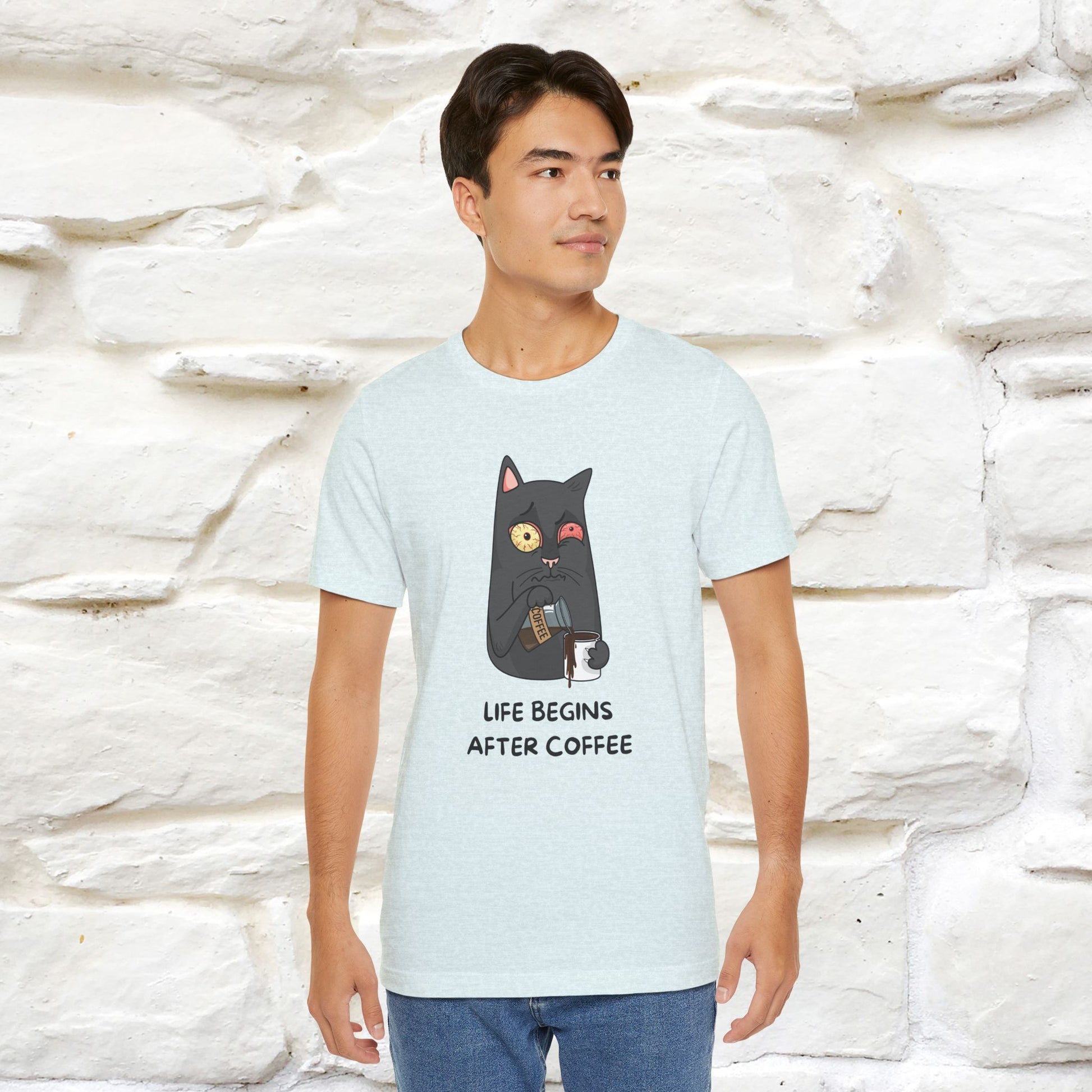 ''Life Begings After Coffe''  Cat T-shirt for Men and Women  100% Cotton* - Nunu&Miao Studio