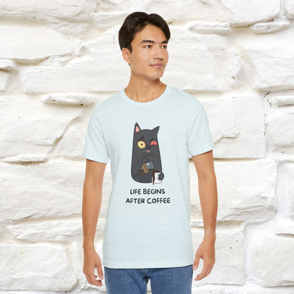 ''Life Begings After Coffe''  Cat T-shirt for Men and Women  100% Cotton* - Nunu&Miao Studio