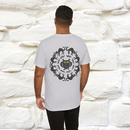 ''Black Cat Circle'' Cat T-Shirt Front and Back Design | Nunu&Miao Studio - Nunu&Miao Studio