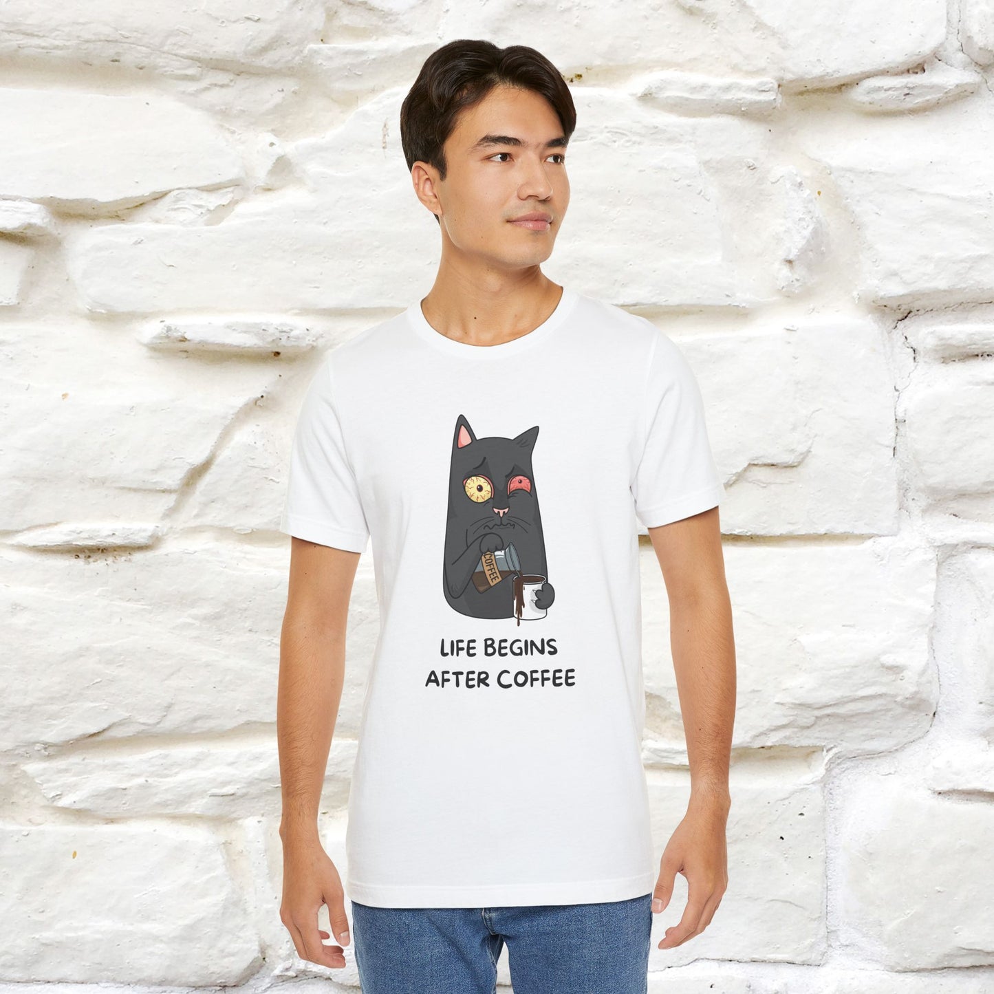 ''Life Begings After Coffe''  Cat T-shirt for Men and Women  100% Cotton* - Nunu&Miao Studio