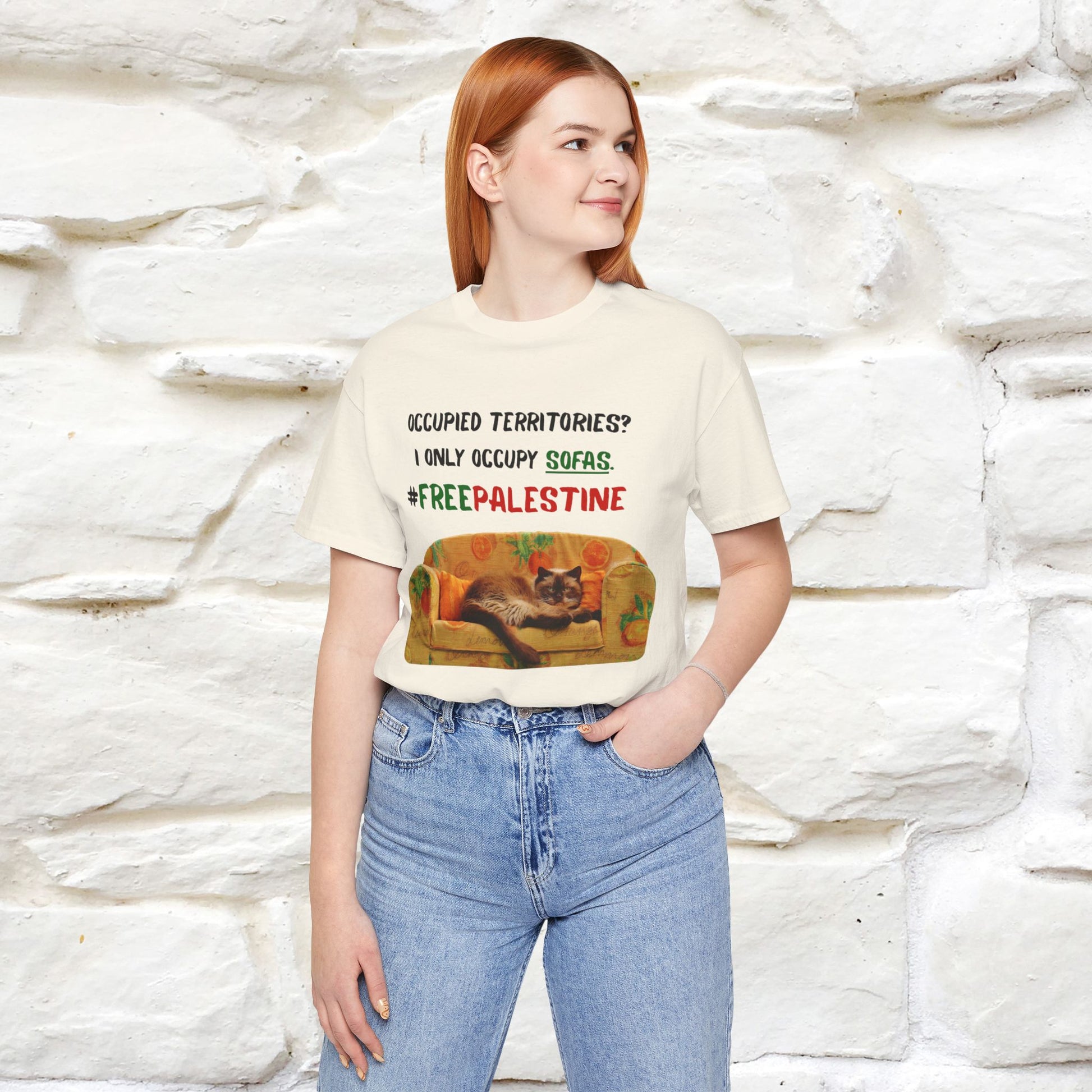 "Occupied territories?  I only occupy sofas. FreePalestine" Cat T-shirt |Nunu&Miao Studio - Nunu&Miao Studio
