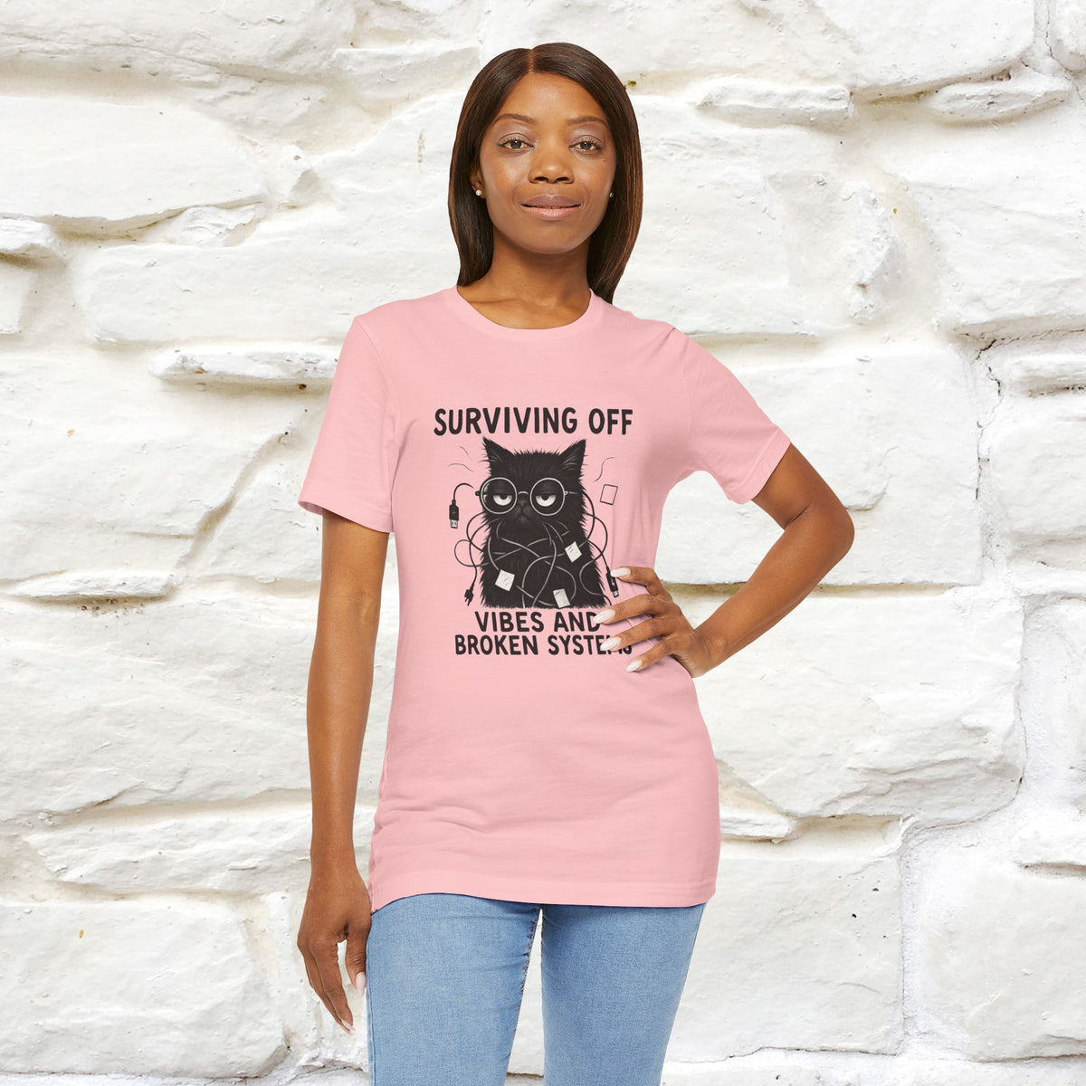 "Surviving Off...Vibes And Broken .. " |Cat T-Shirt | Nunu&Miao Studio