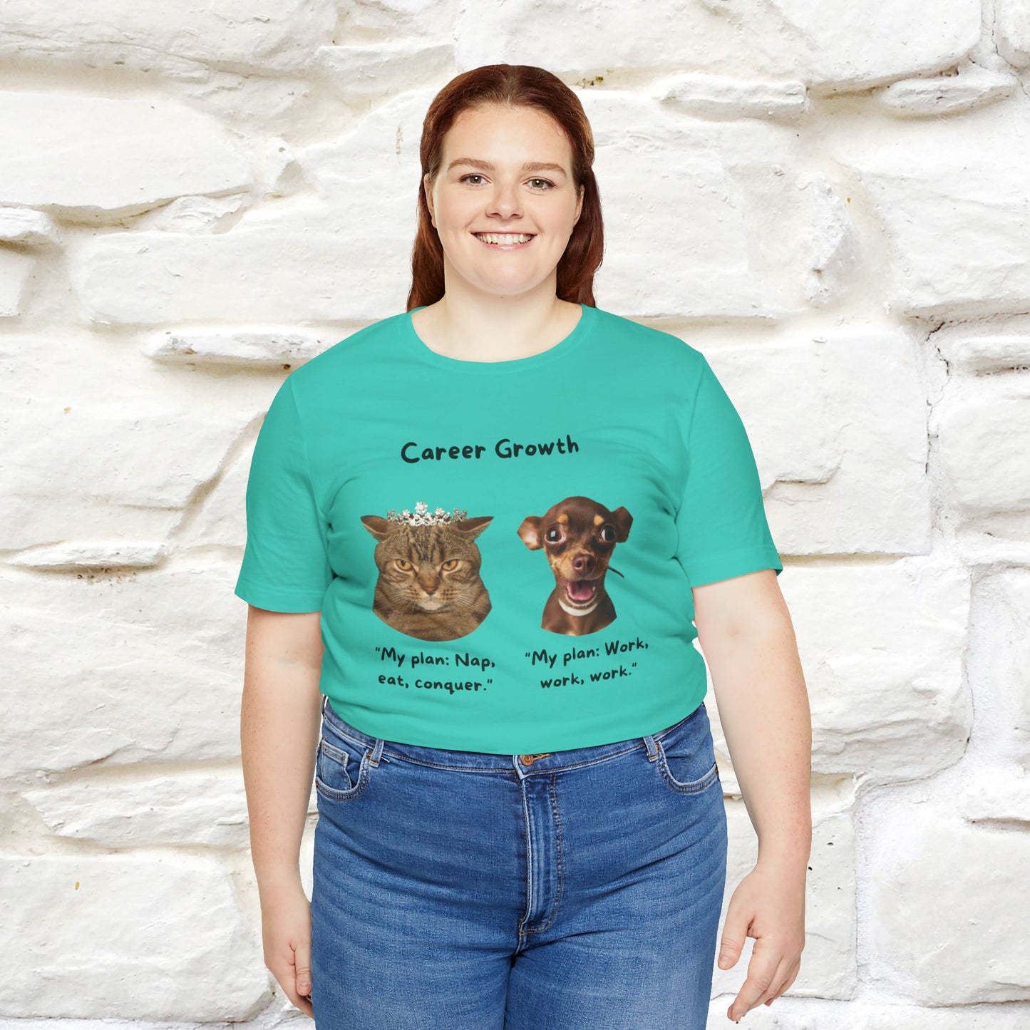 "Career Growth: Cat vs. Dog" | Cat T-Shirt | Nunu&Miao Studio - Nunu&Miao Studio