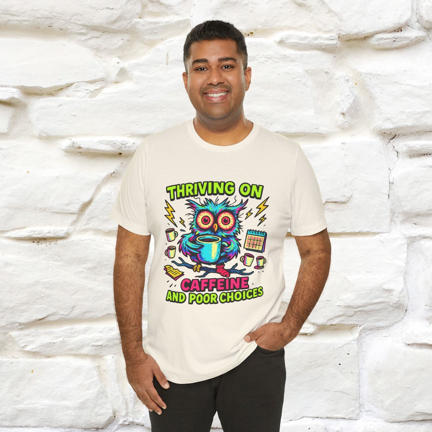 ''Thriving On Caffeine And Poor Choices''|  Sarcastic Cat T-Shirt | Nunu&Miao Studio