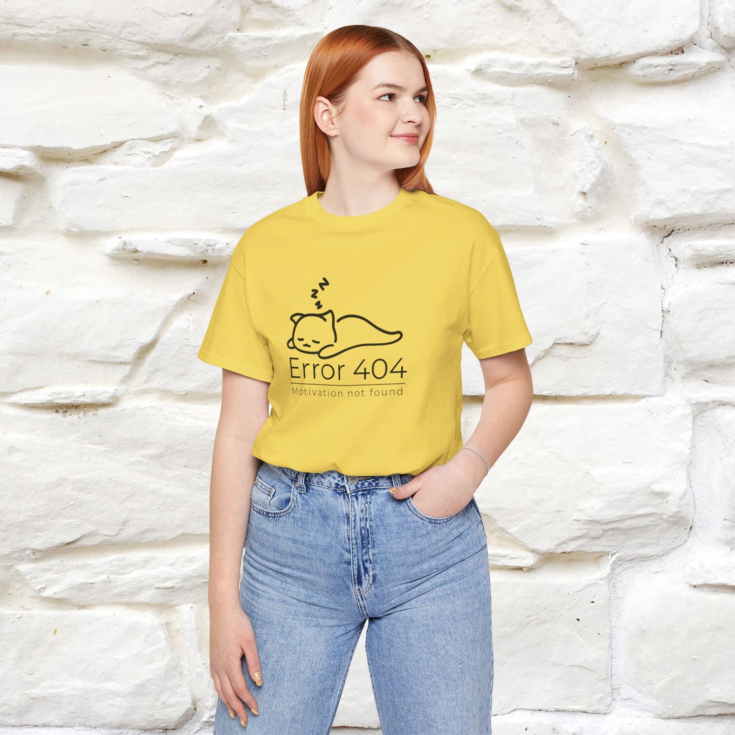 ''Error 404 Motivation Not Found'' Cat T-Shirt Front and Back Design | Nunu&Miao Studio - Nunu&Miao Studio