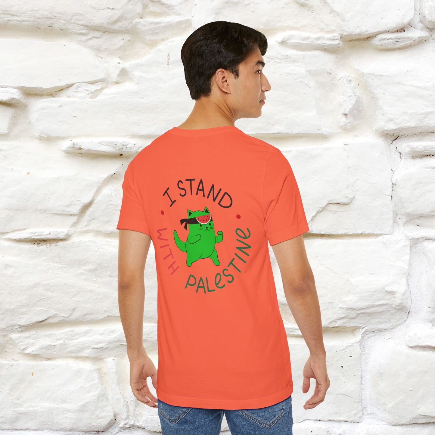 "I Love Palestine" Cat T-shirt | Front & Back Design |Nunu&Miao Studio - Nunu&Miao Studio