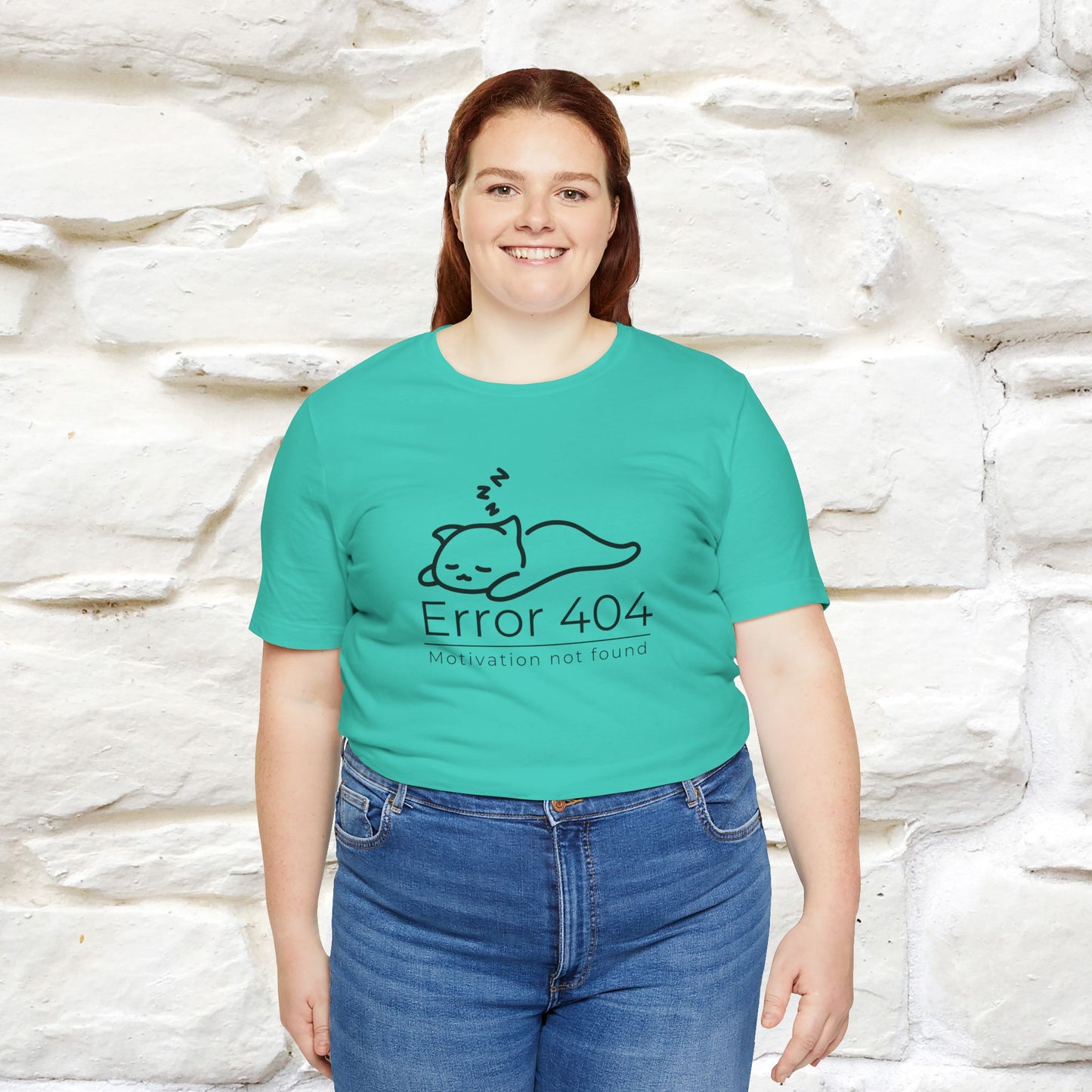 ''Error 404 Motivation Not Found'' Cat T-Shirt Front and Back Design | Nunu&Miao Studio - Nunu&Miao Studio