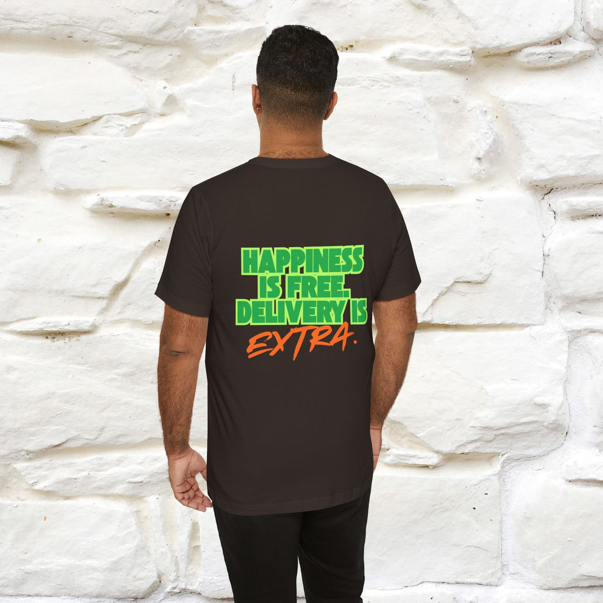 "“Happiness is free. Delivery is extra.” | Cat T-Shirt | Front & Back Design | Nunu&Miao Studio