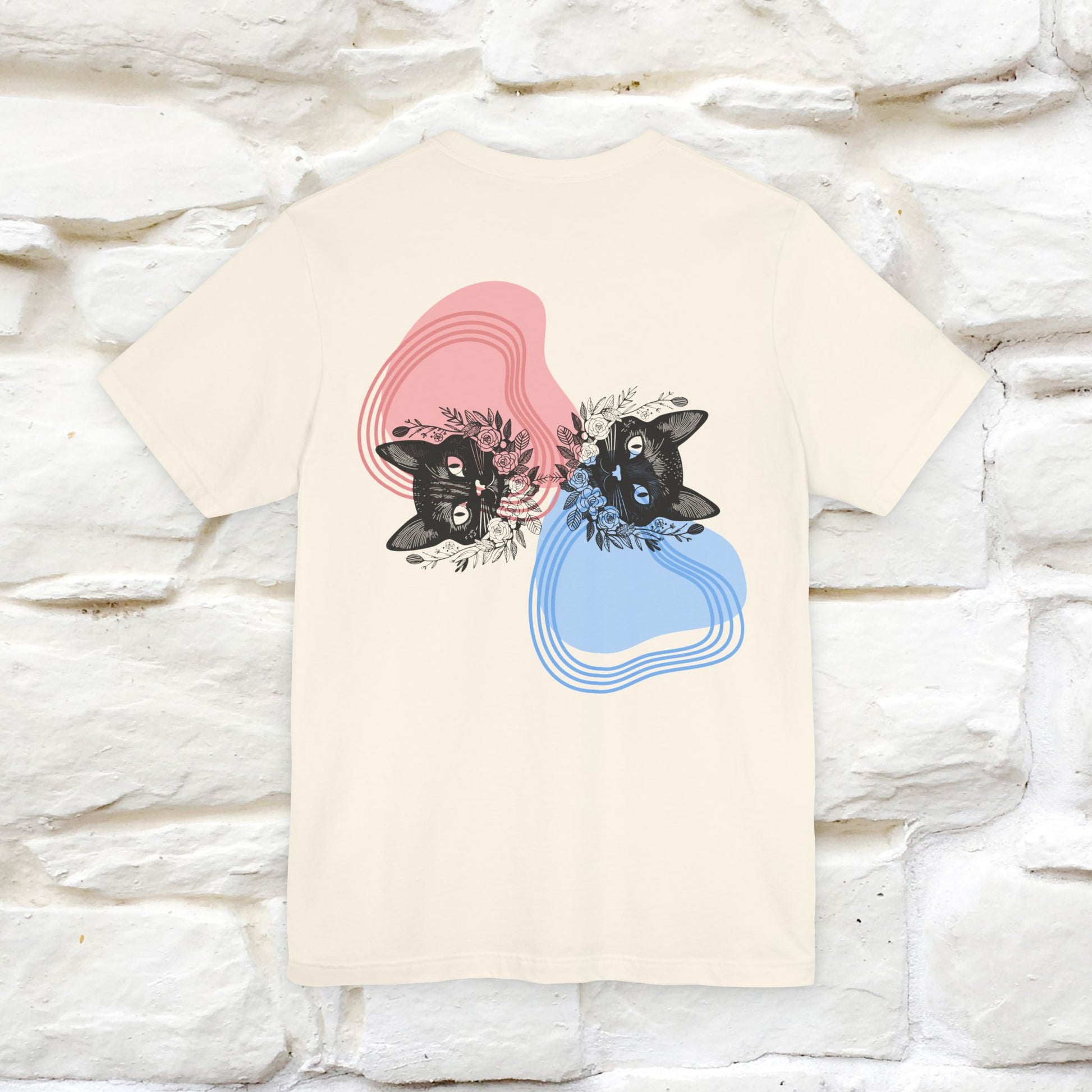 ''Pink and Blu'' Cat T-Shirt Front and Back Design | Nunu&Miao Studio - Nunu&Miao Studio
