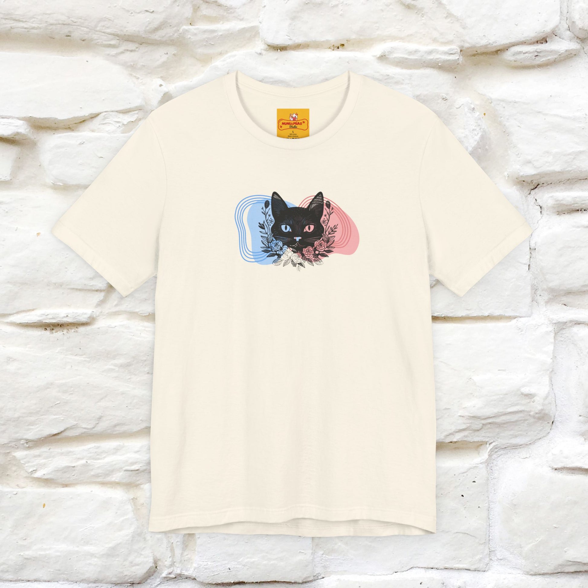 ''Pink and Blu'' Cat T-Shirt Front and Back Design | Nunu&Miao Studio - Nunu&Miao Studio