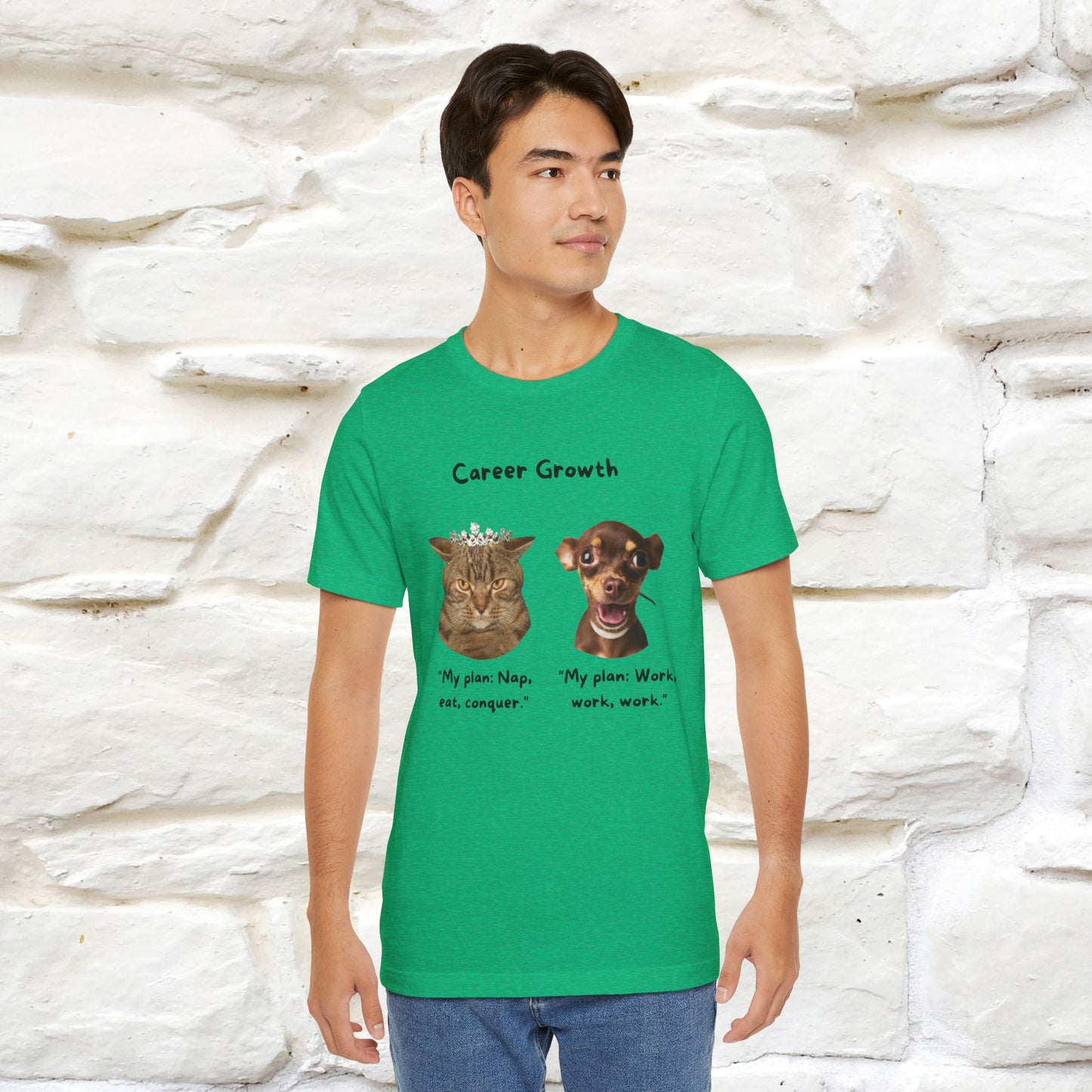 "Career Growth: Cat vs. Dog" | Cat T-Shirt | Nunu&Miao Studio - Nunu&Miao Studio