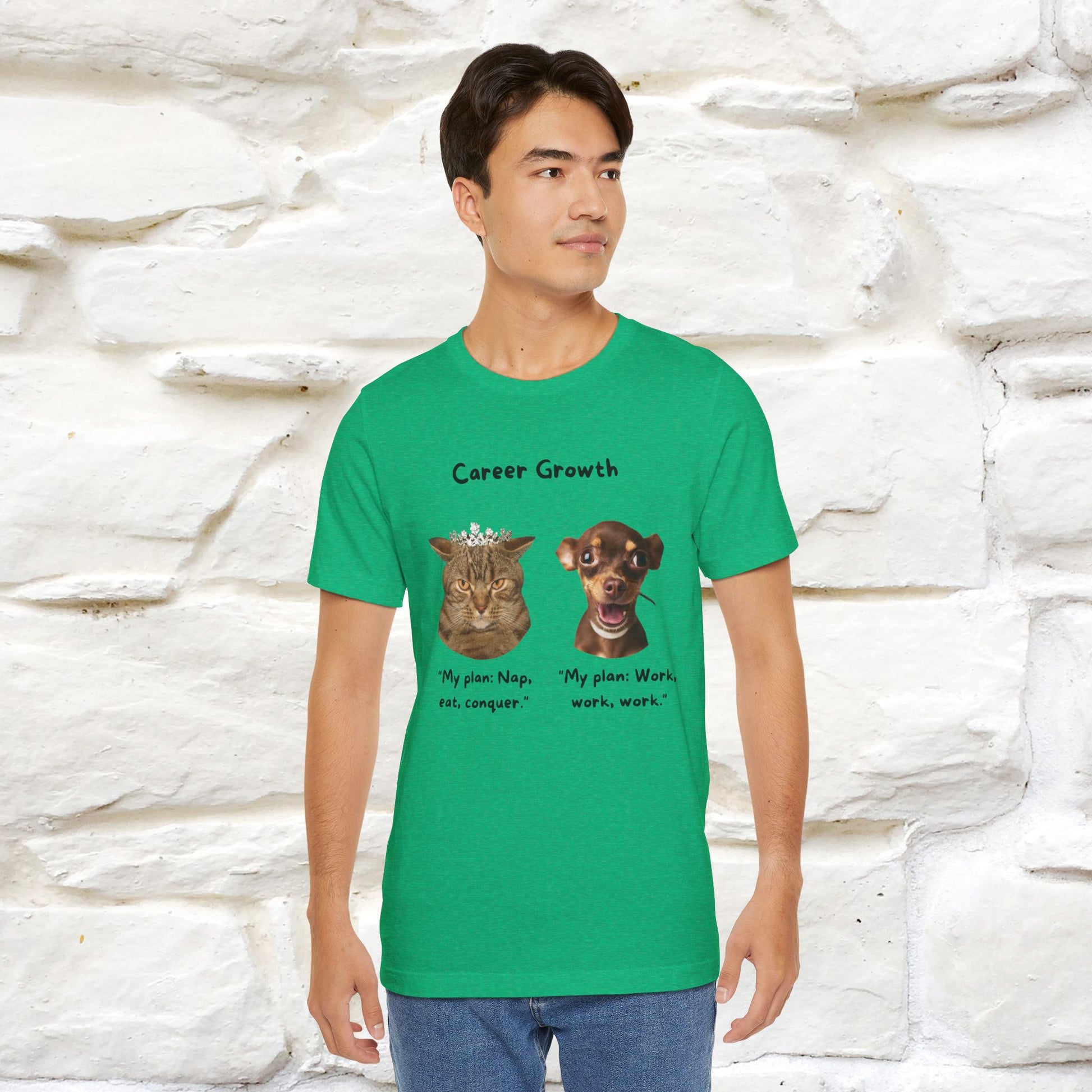 "Career Growth: Cat vs. Dog" | Cat T-Shirt | Nunu&Miao Studio - Nunu&Miao Studio