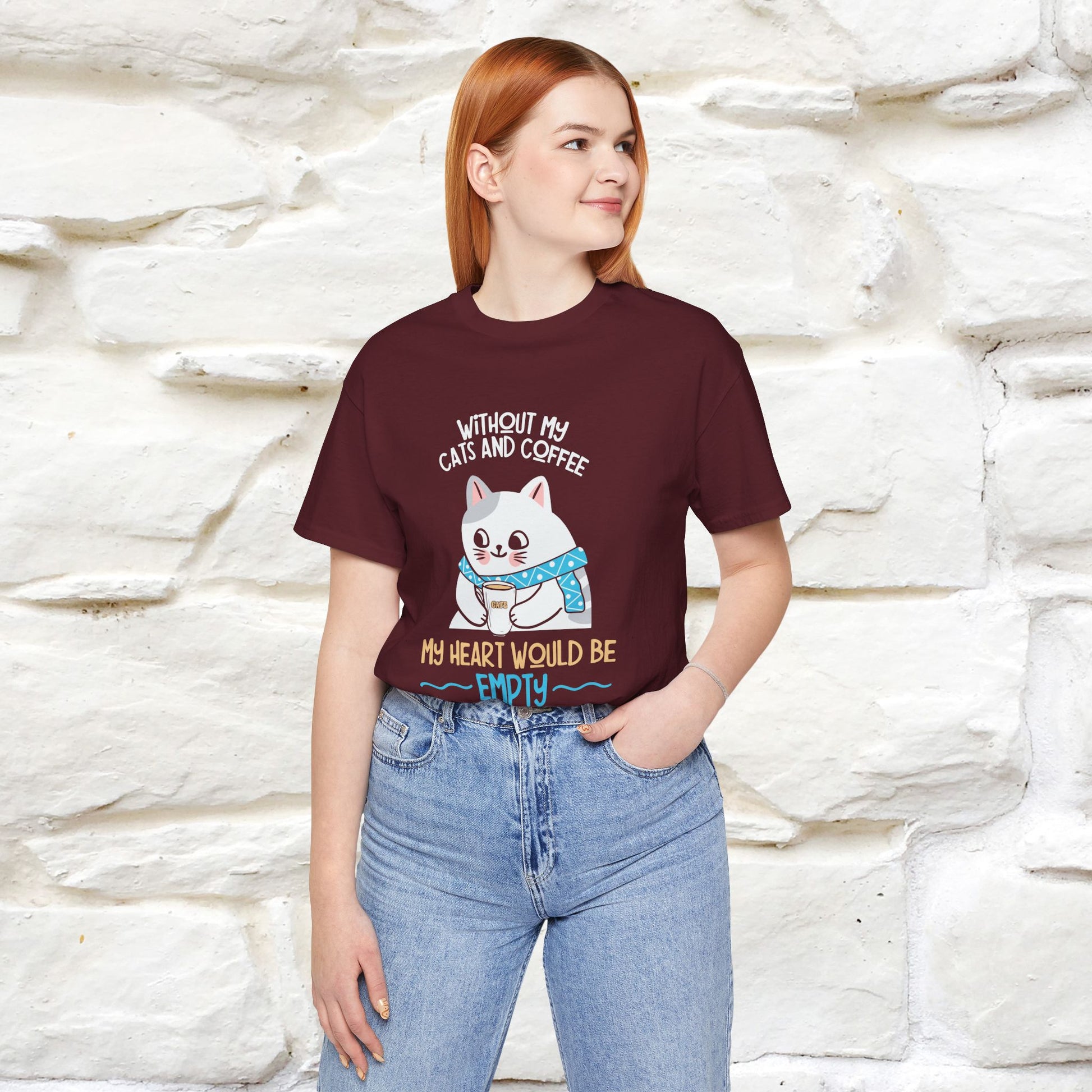 "Without My Cats and Coffee, My Heart Would Be Empty" Cat T-shirt | Nunu&Miao Studio - Nunu&Miao Studio