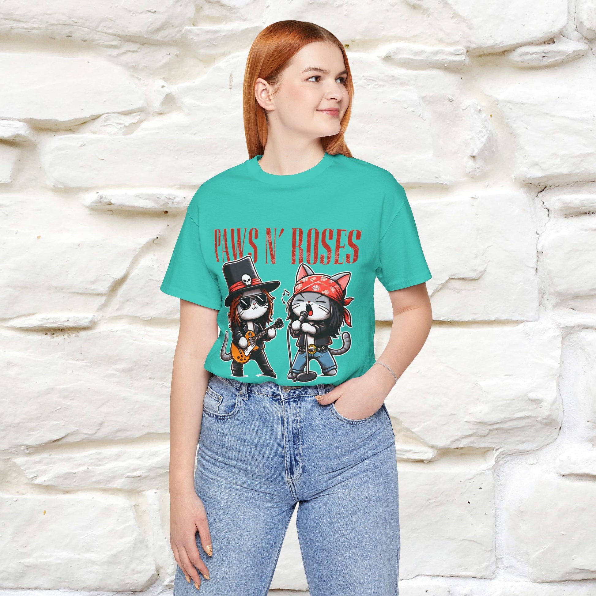 Paws N' Roses T-Shirt | Rock-Inspired Cat Lover  | Nunu&Miao Studio - Nunu&Miao Studio
