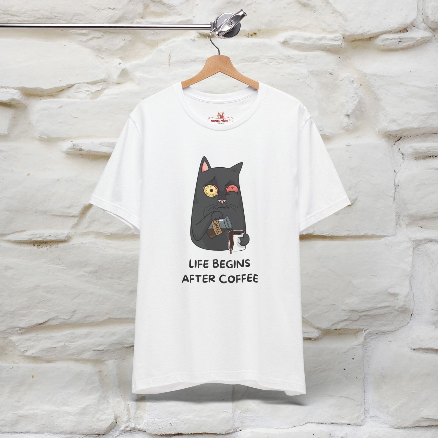 ''Life Begings After Coffe''  Cat T-shirt for Men and Women  100% Cotton* - Nunu&Miao Studio