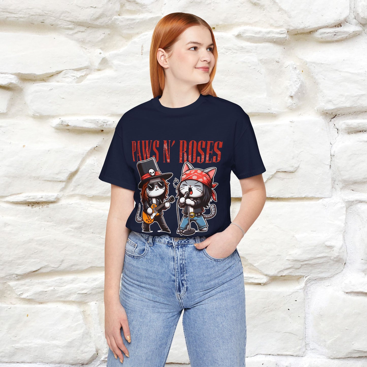 Paws N' Roses T-Shirt | Rock-Inspired Cat Lover  | Nunu&Miao Studio - Nunu&Miao Studio