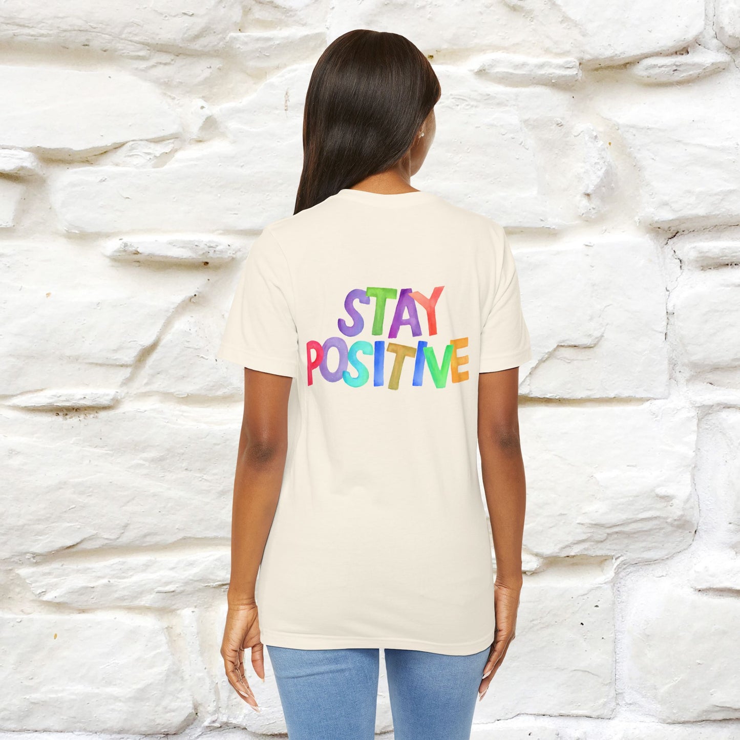 "Stay Positive'' Cat T-Shirt | Front & Back Design | Nunu&Miao Studio - Nunu&Miao Studio