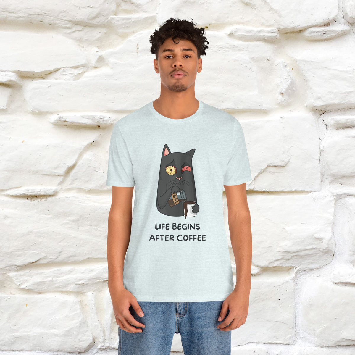 ''Life Begings After Coffe''  Cat T-shirt for Men and Women  100% Cotton*