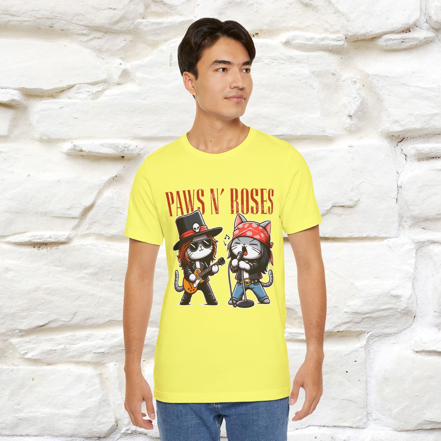 Paws N' Roses T-Shirt | Rock-Inspired Cat Lover  | Nunu&Miao Studio - Nunu&Miao Studio