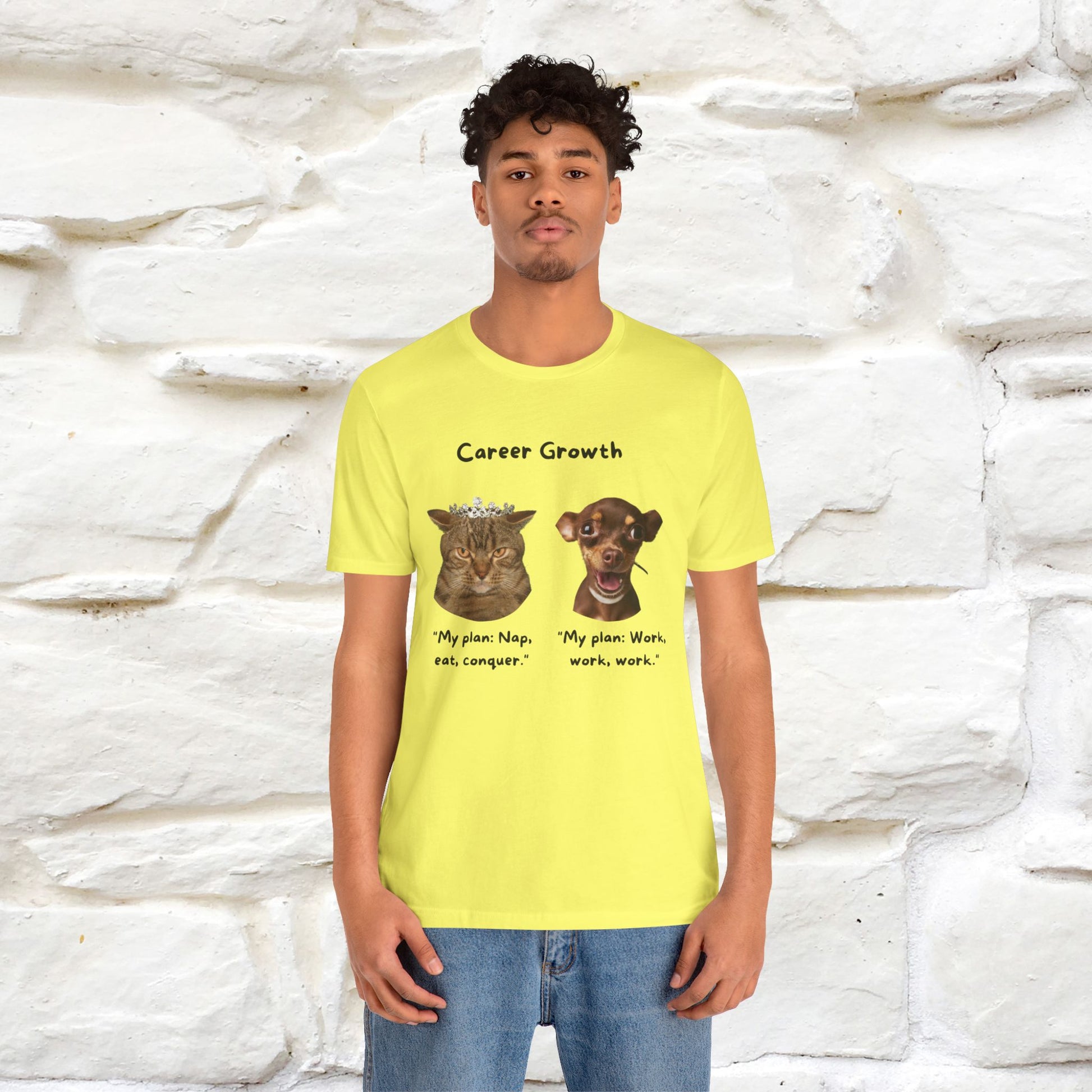 "Career Growth: Cat vs. Dog" | Cat T-Shirt | Nunu&Miao Studio - Nunu&Miao Studio