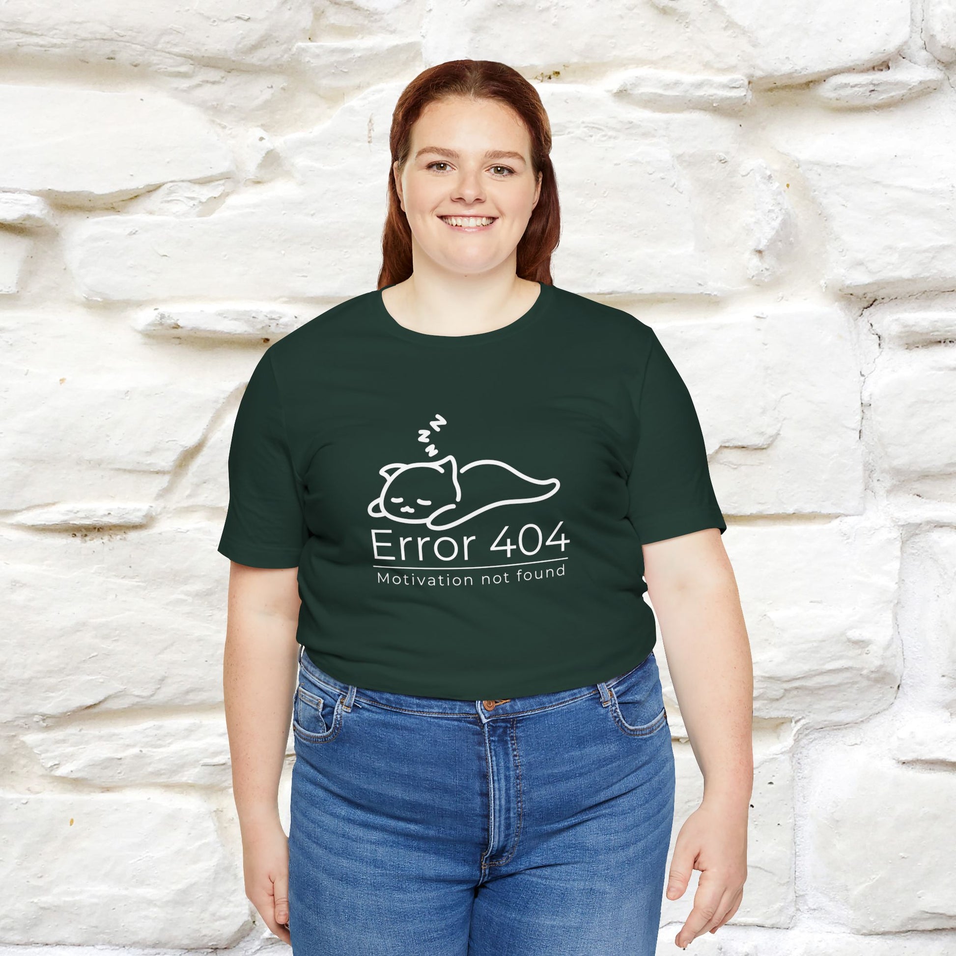 ''Error 404 Motivation Not Found'' Cat T-Shirt Front and Back Design | Nunu&Miao Studio - Nunu&Miao Studio