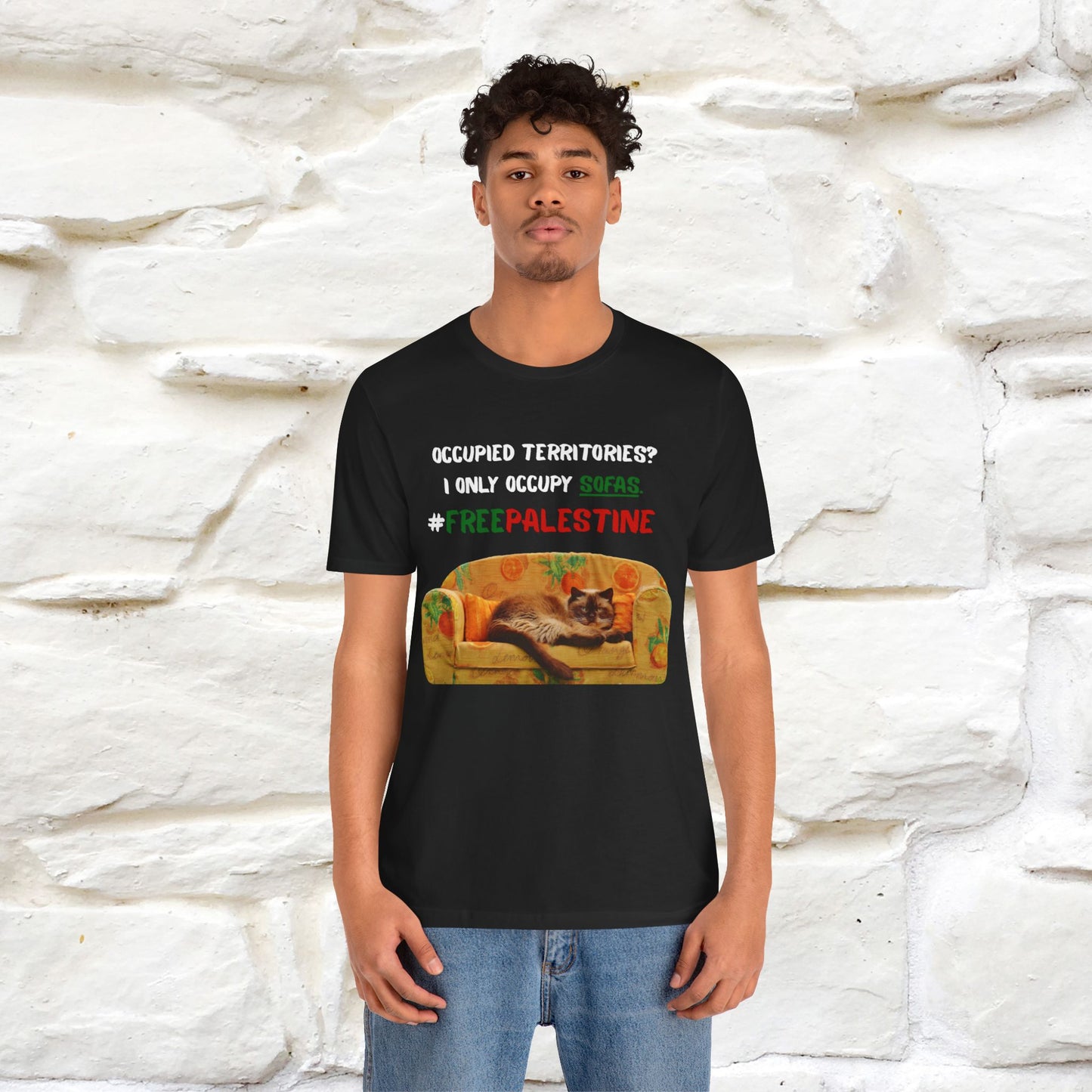 "Occupied territories?  I only occupy sofas. FreePalestine" Cat T-shirt |Nunu&Miao Studio - Nunu&Miao Studio