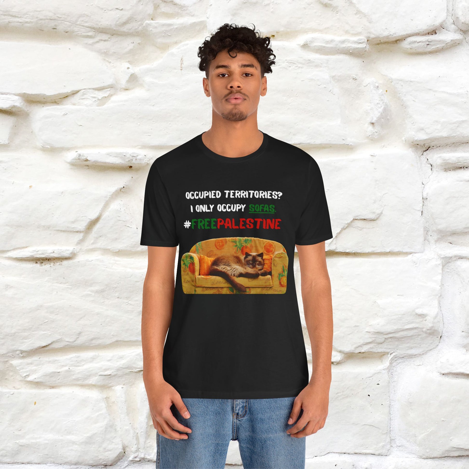 "Occupied territories?  I only occupy sofas. FreePalestine" Cat T-shirt |Nunu&Miao Studio - Nunu&Miao Studio