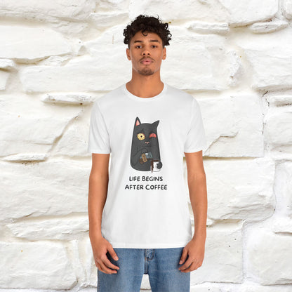 ''Life Begings After Coffe''  Cat T-shirt for Men and Women  100% Cotton* - Nunu&Miao Studio