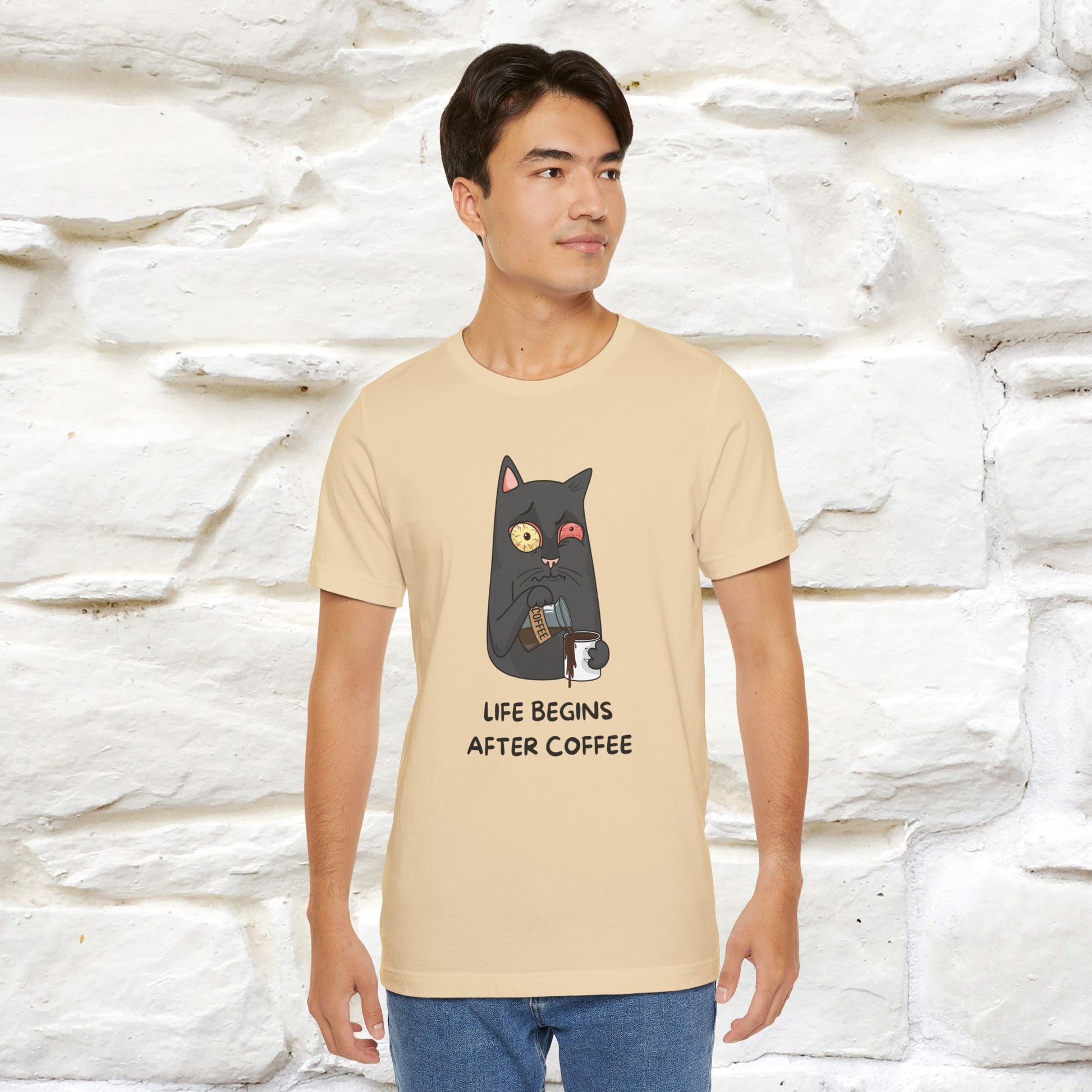 ''Life Begings After Coffe''  Cat T-shirt for Men and Women  100% Cotton* - Nunu&Miao Studio