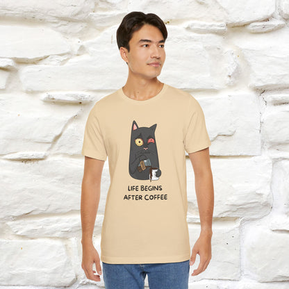 ''Life Begings After Coffe''  Cat T-shirt for Men and Women  100% Cotton* - Nunu&Miao Studio