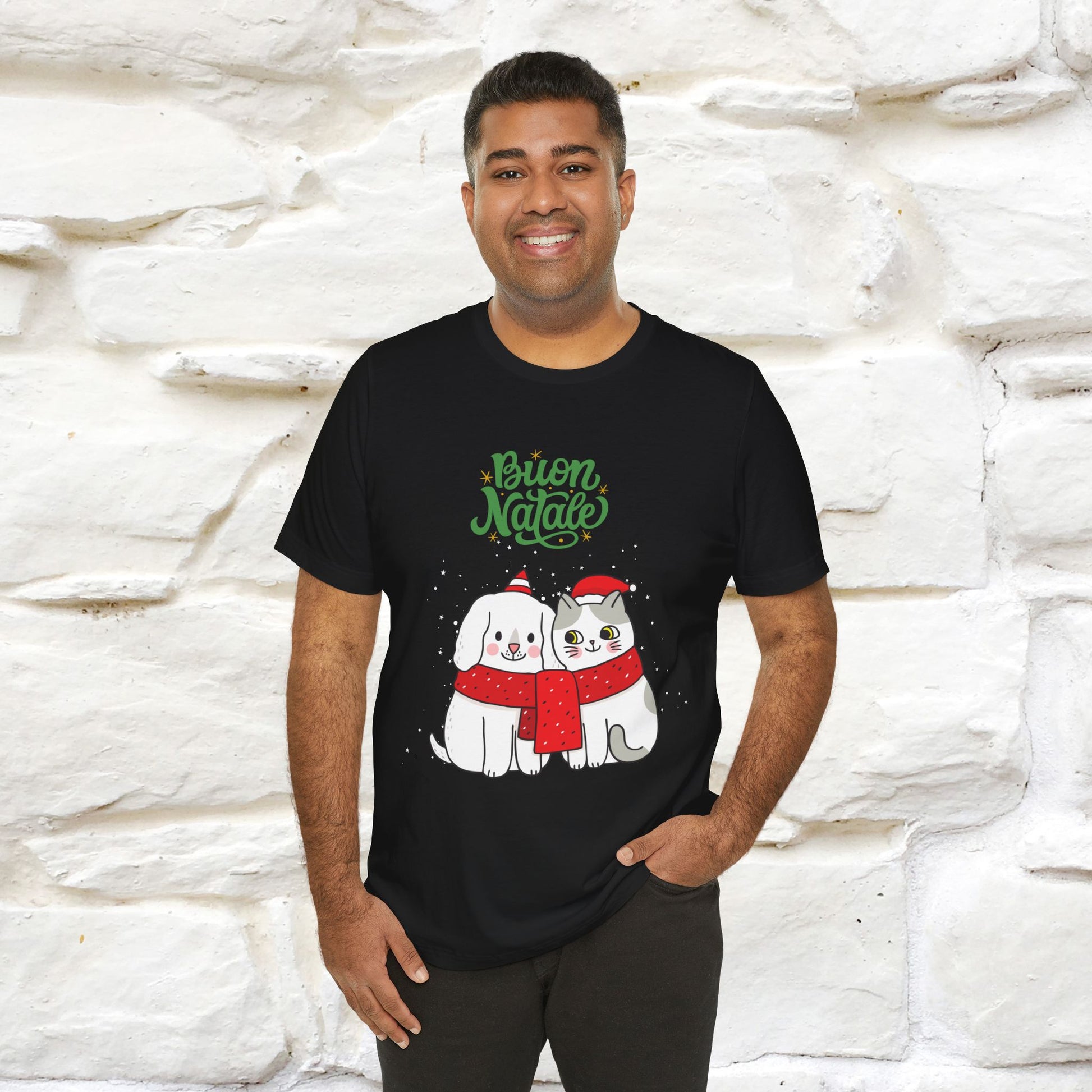 ''Buon Natale Cat and Dog'' Christmas T-shirt  | Nunu&Miao Studio - Nunu&Miao Studio