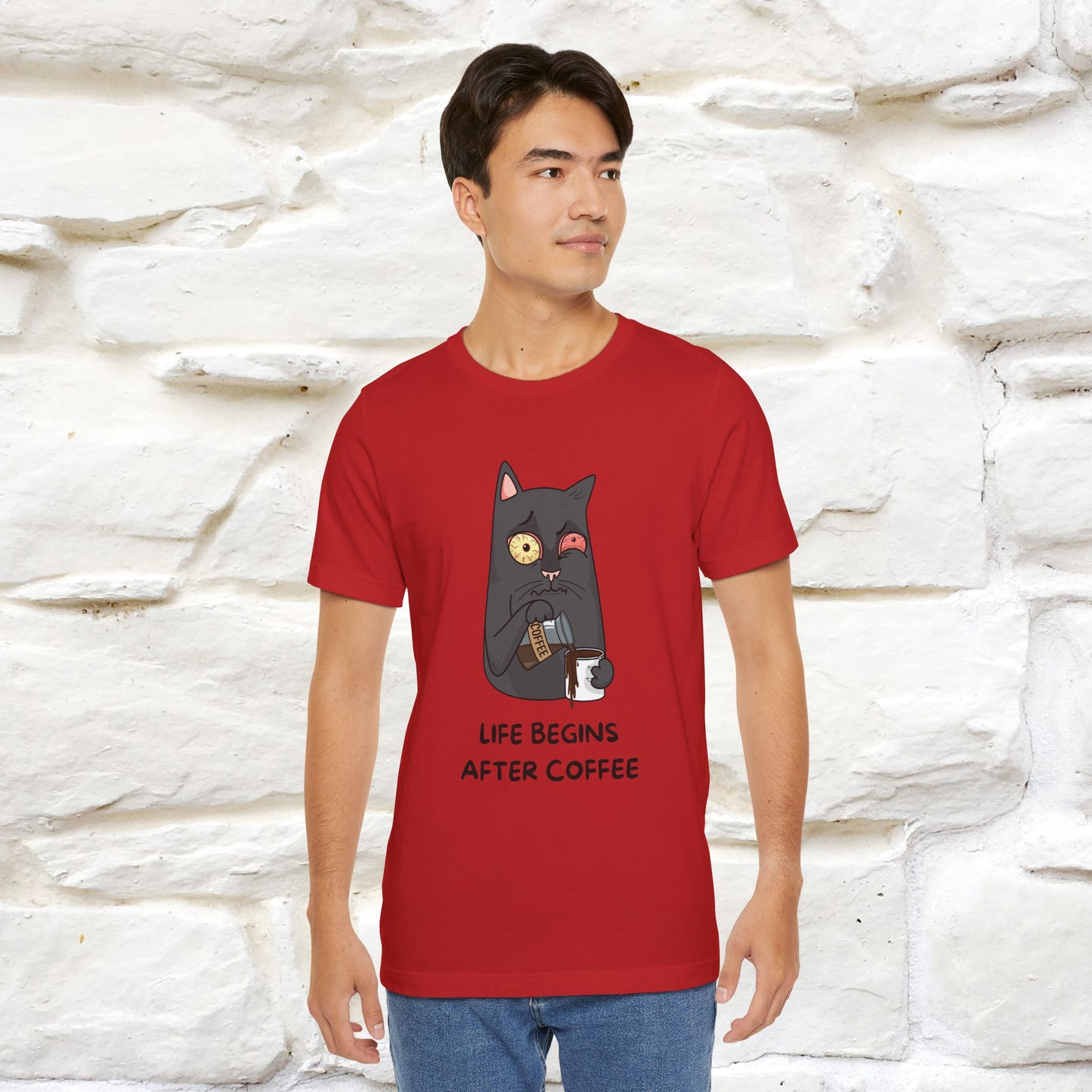 ''Life Begings After Coffe''  Cat T-shirt for Men and Women  100% Cotton* - Nunu&Miao Studio