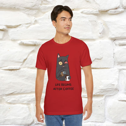 ''Life Begings After Coffe''  Cat T-shirt for Men and Women  100% Cotton* - Nunu&Miao Studio
