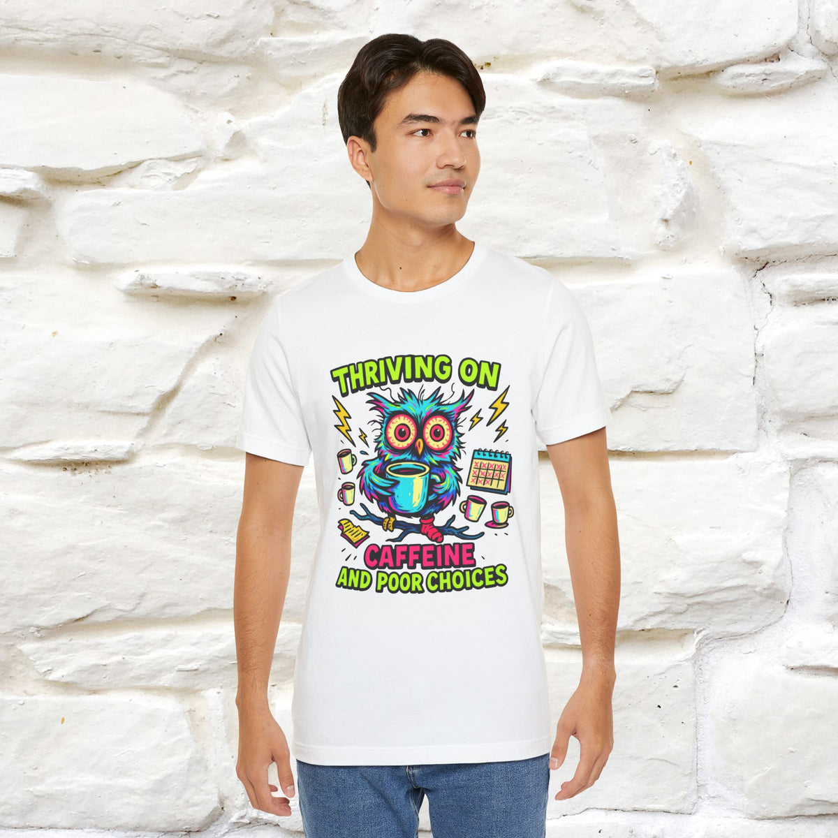 ''Thriving On Caffeine And Poor Choices''|  Sarcastic Cat T-Shirt | Nunu&Miao Studio
