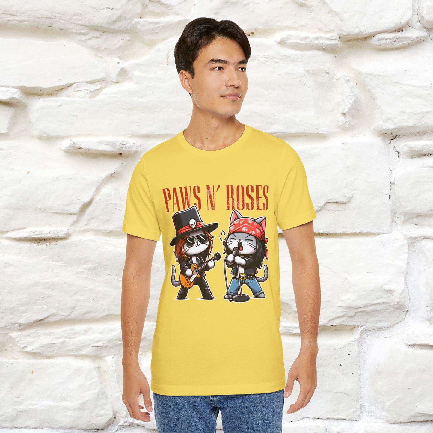 Paws N' Roses T-Shirt | Rock-Inspired Cat Lover  | Nunu&Miao Studio - Nunu&Miao Studio