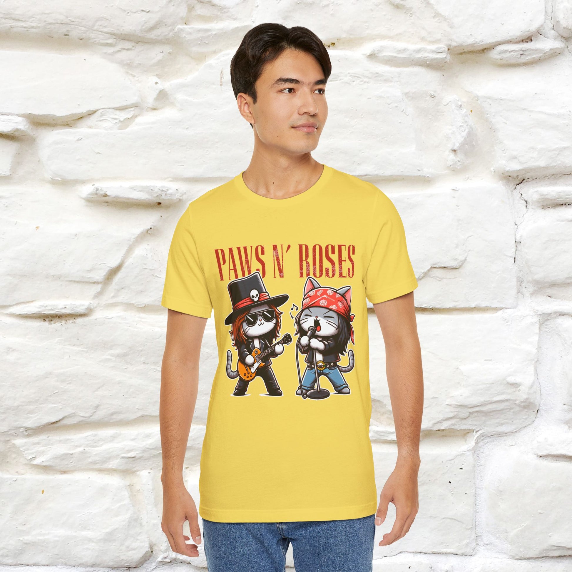 Paws N' Roses T-Shirt | Rock-Inspired Cat Lover  | Nunu&Miao Studio - Nunu&Miao Studio