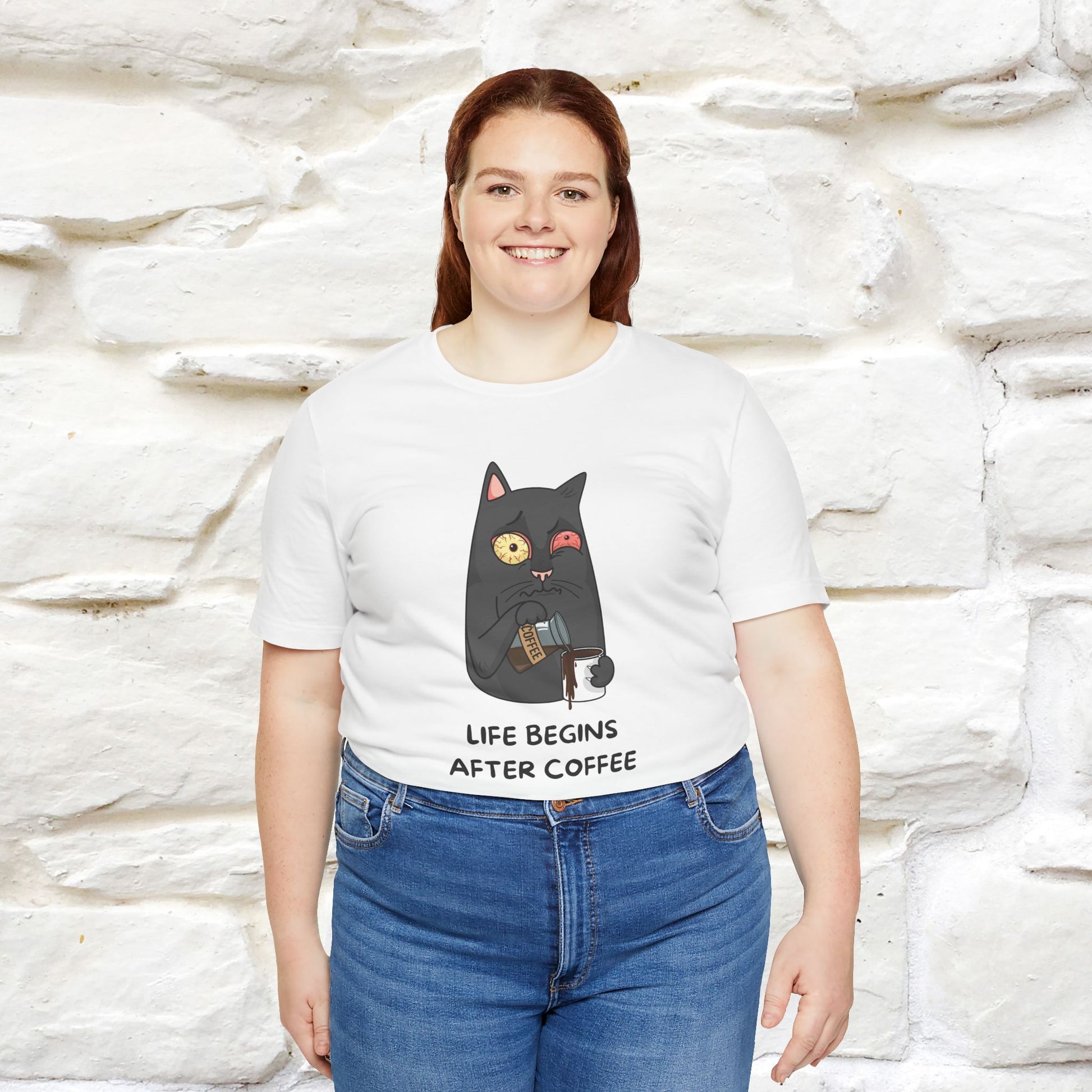''Life Begings After Coffe''  Cat T-shirt for Men and Women  100% Cotton* - Nunu&Miao Studio