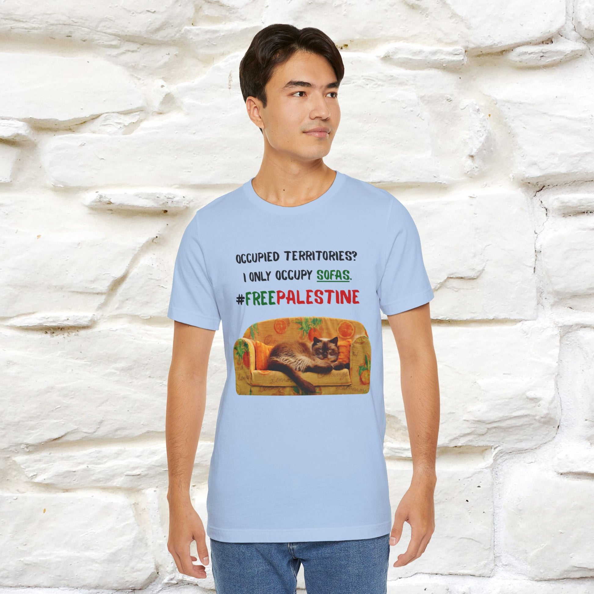 "Occupied territories?  I only occupy sofas. FreePalestine" Cat T-shirt |Nunu&Miao Studio - Nunu&Miao Studio
