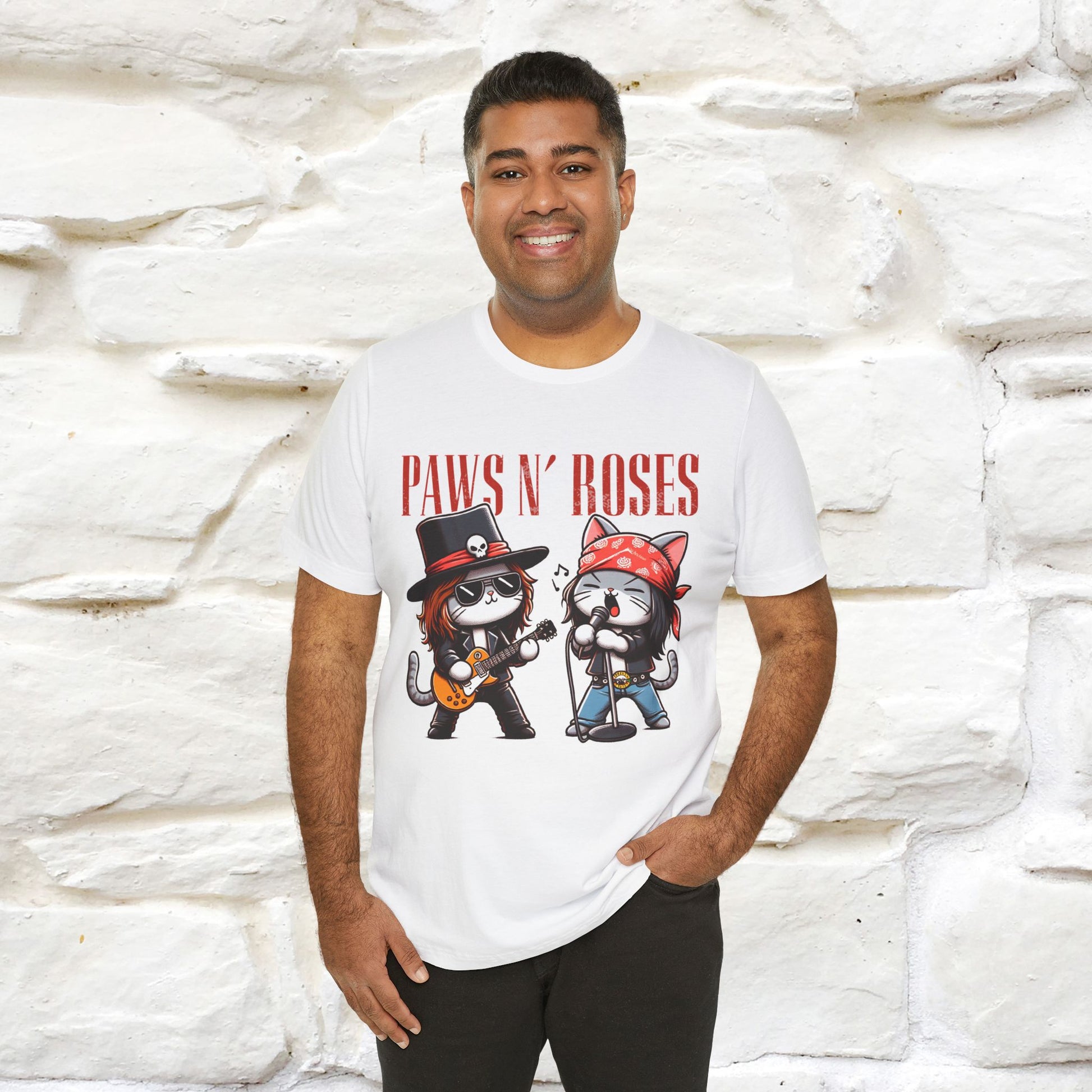 Paws N' Roses T-Shirt | Rock-Inspired Cat Lover  | Nunu&Miao Studio - Nunu&Miao Studio